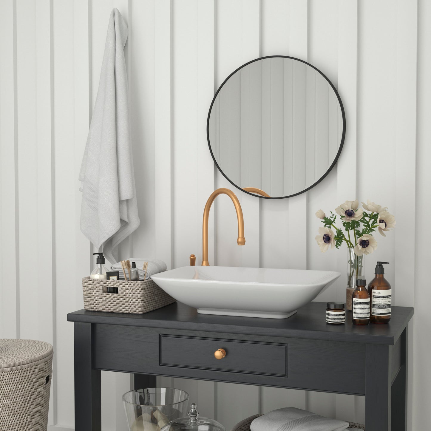Julianne 24" Round Black Metal Framed Wall Mirror - Large Accent Mirror for Bathroom, Vanity, Entryway, Dining Room, & Living Room Black