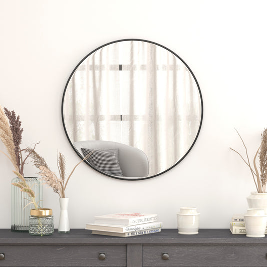 Julianne 30" Round Black Metal Framed Wall Mirror - Large Accent Mirror for Bathroom, Vanity, Entryway, Dining Room, & Living Room Black RH-M003-RD76MB-BK-GG