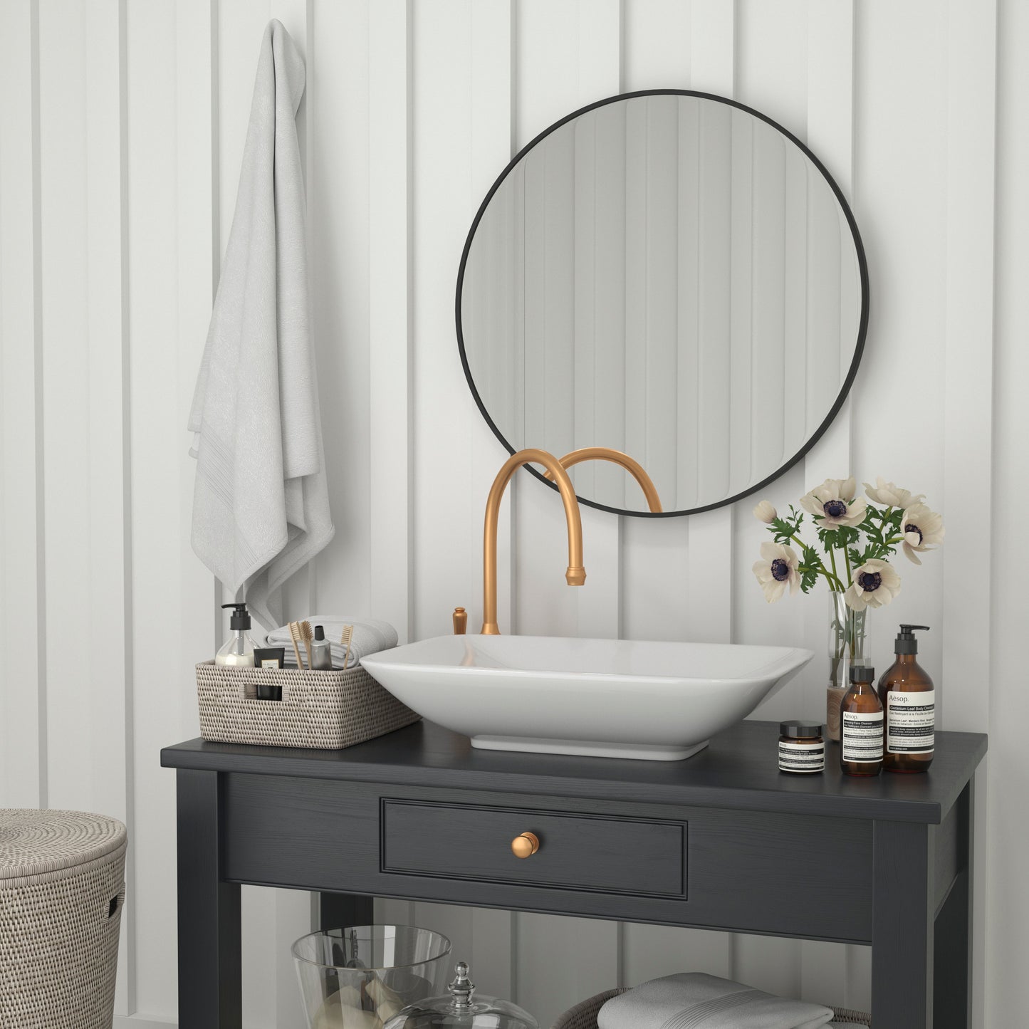 Julianne 30" Round Black Metal Framed Wall Mirror - Large Accent Mirror for Bathroom, Vanity, Entryway, Dining Room, & Living Room Black