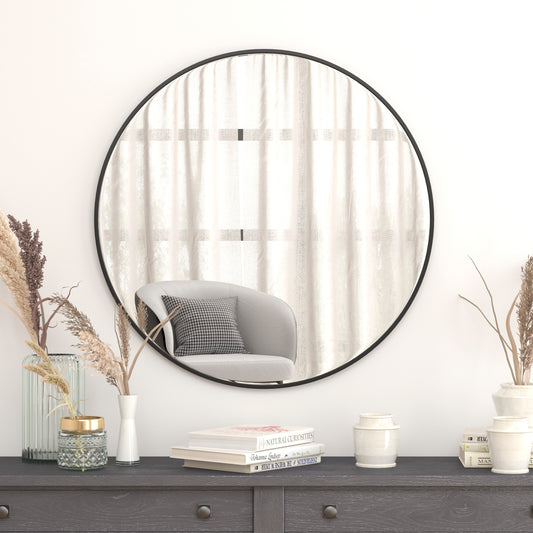 Julianne 36" Round Black Metal Framed Wall Mirror - Large Accent Mirror for Bathroom, Vanity, Entryway, Dining Room, & Living Room Black RH-M003-RD91MB-BK-GG
