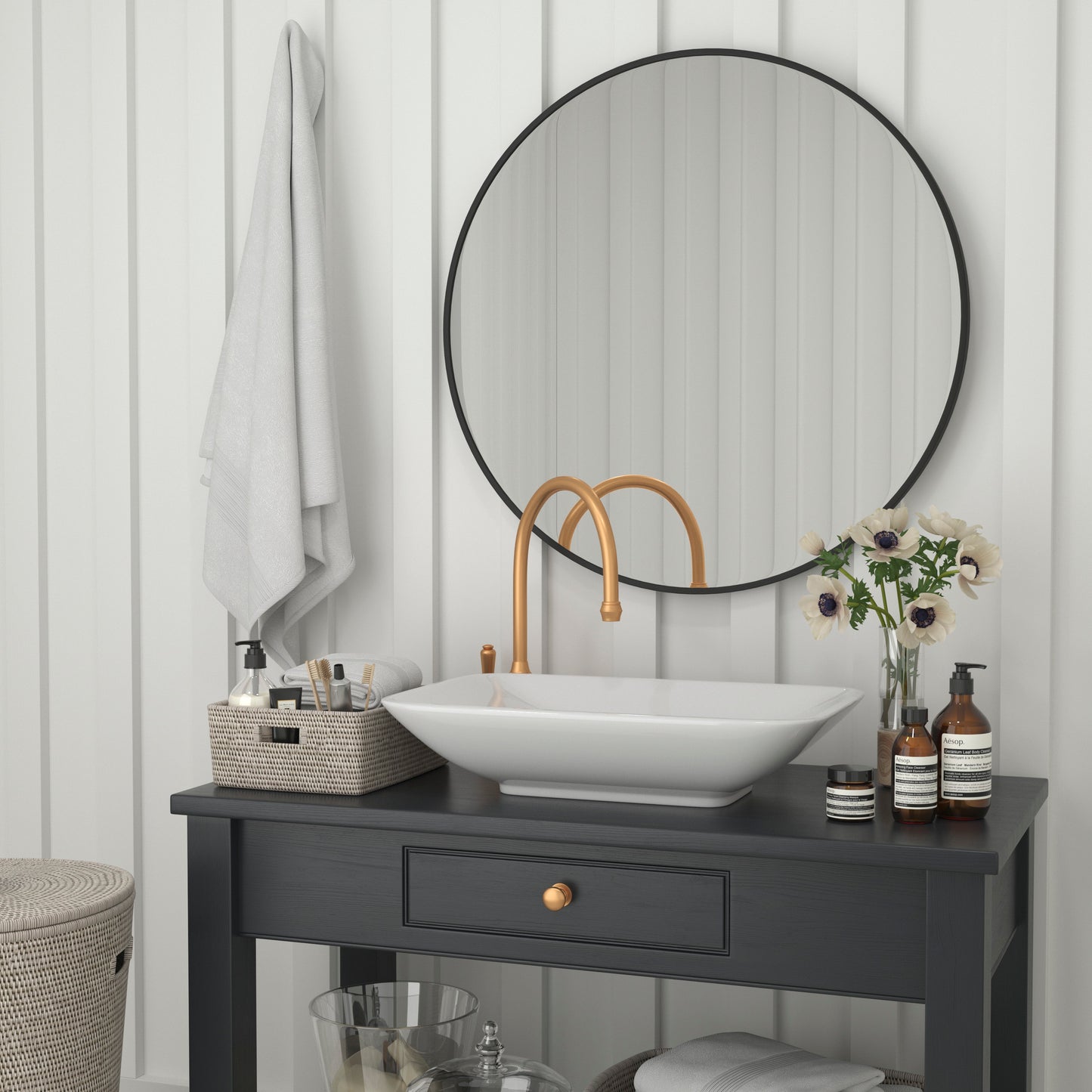 Julianne 36" Round Black Metal Framed Wall Mirror - Large Accent Mirror for Bathroom, Vanity, Entryway, Dining Room, & Living Room Black