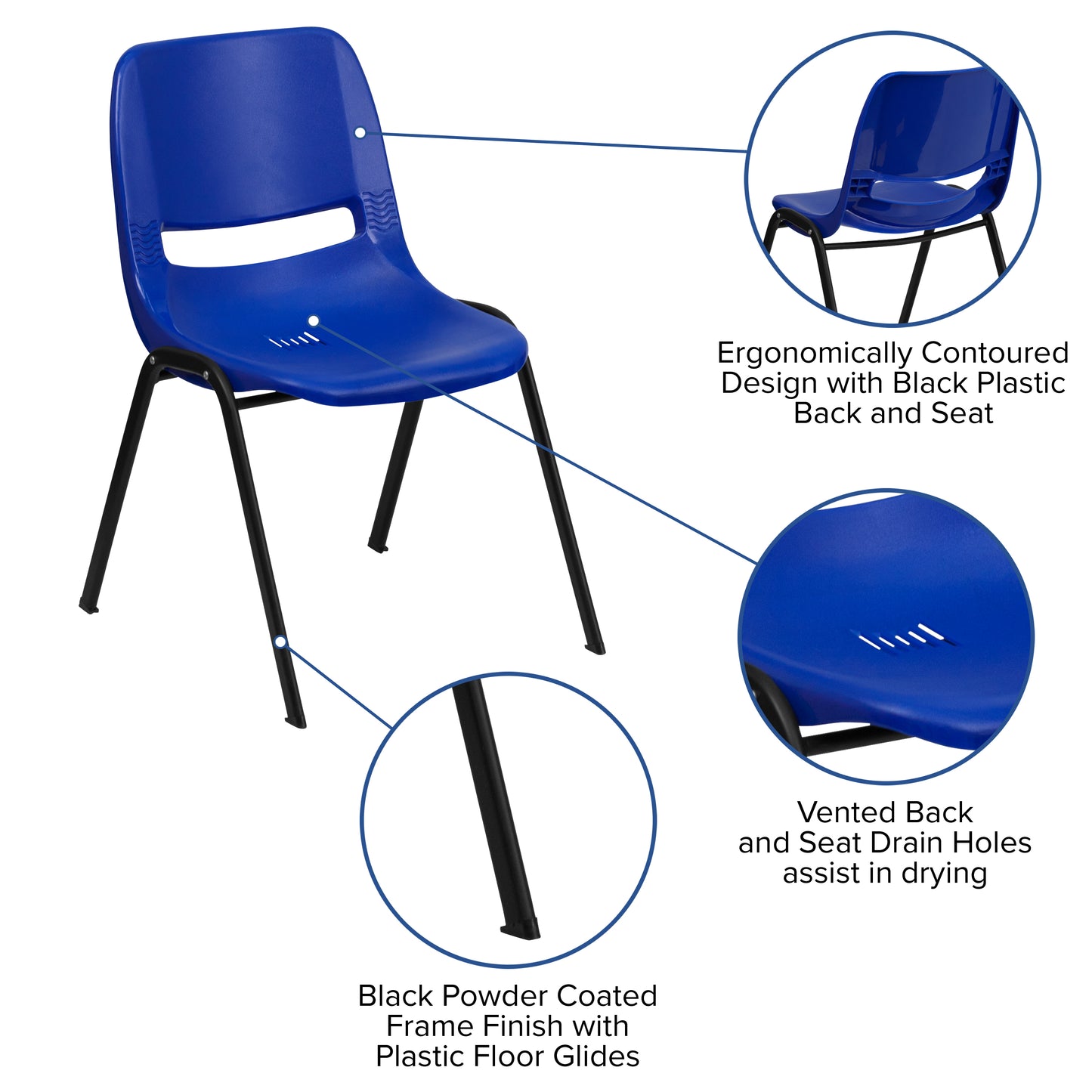 HERCULES Series 440 lb. Capacity Kid's Navy Ergonomic Shell Stack Chair with Black Frame and 12" Seat Height Navy Plastic/Black Frame