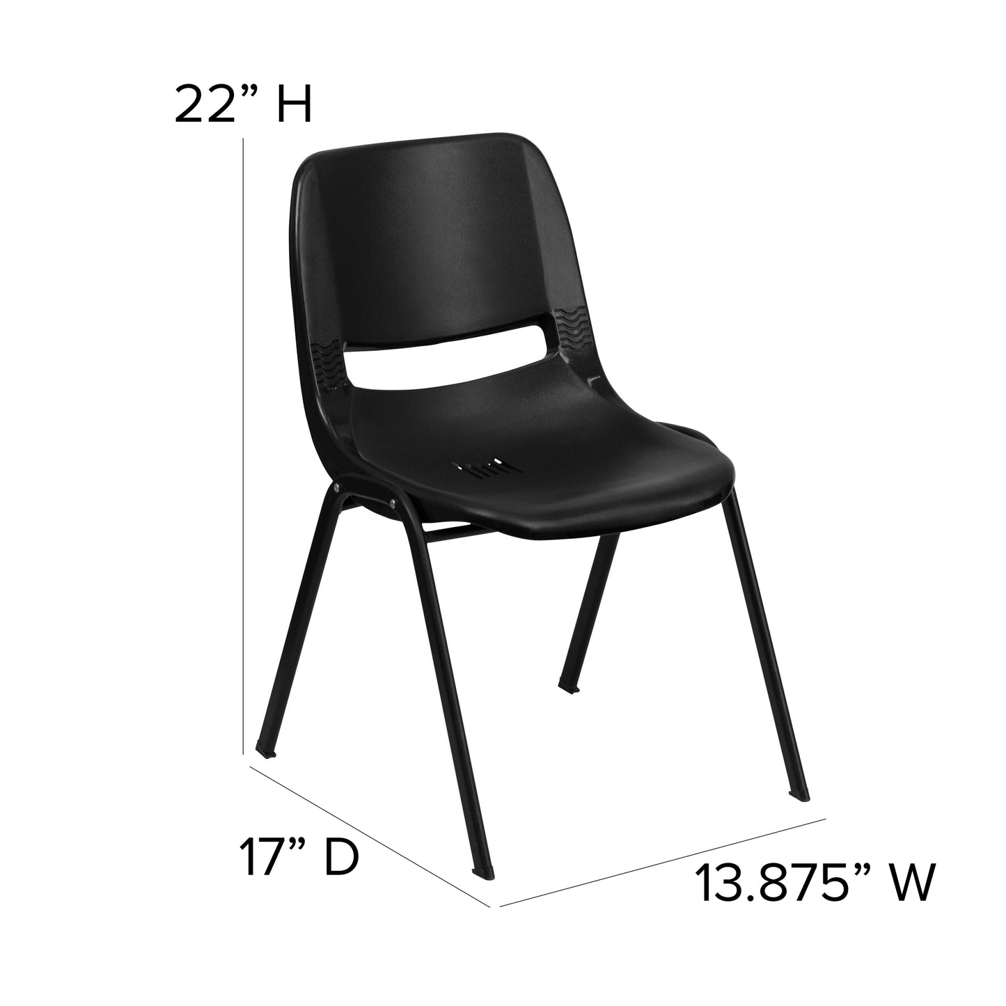 HERCULES Series 440 lb. Capacity Kid's Black Ergonomic Shell Stack Chair with Black Frame and 12" Seat Height Black Plastic/Black Frame