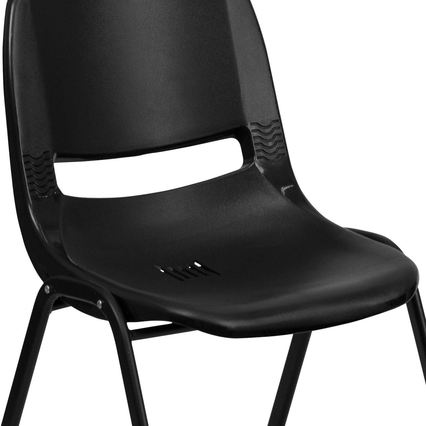 HERCULES Series 440 lb. Capacity Kid's Black Ergonomic Shell Stack Chair with Black Frame and 12" Seat Height Black Plastic/Black Frame