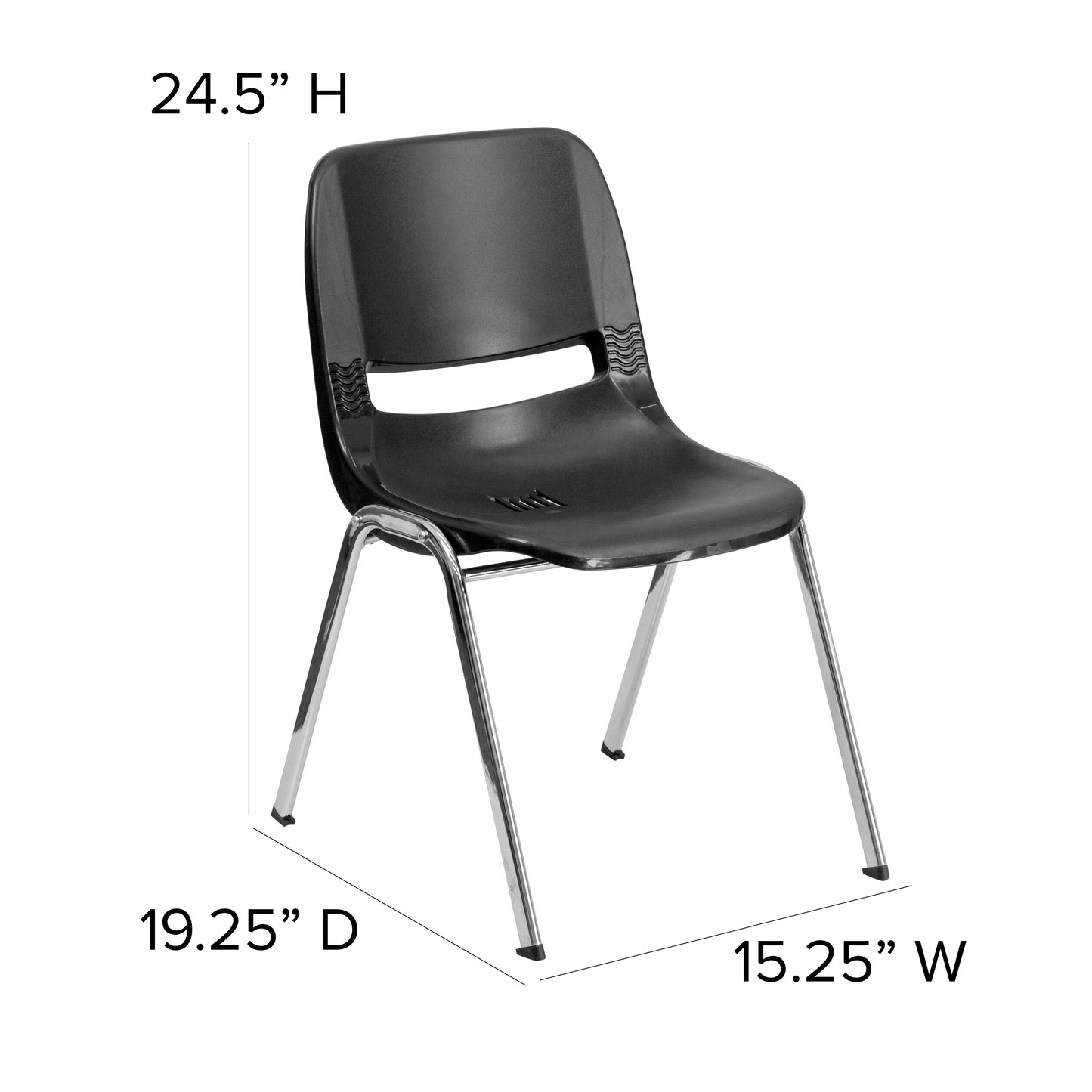 HERCULES Series 440 lb. Capacity Kid's Black Ergonomic Shell Stack Chair with Chrome Frame and 14" Seat Height Black Plastic/Chrome Frame