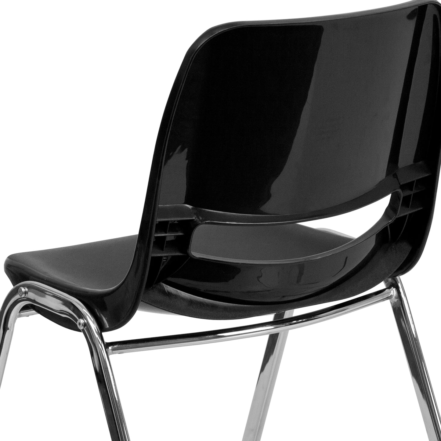 HERCULES Series 440 lb. Capacity Kid's Black Ergonomic Shell Stack Chair with Chrome Frame and 14" Seat Height Black Plastic/Chrome Frame