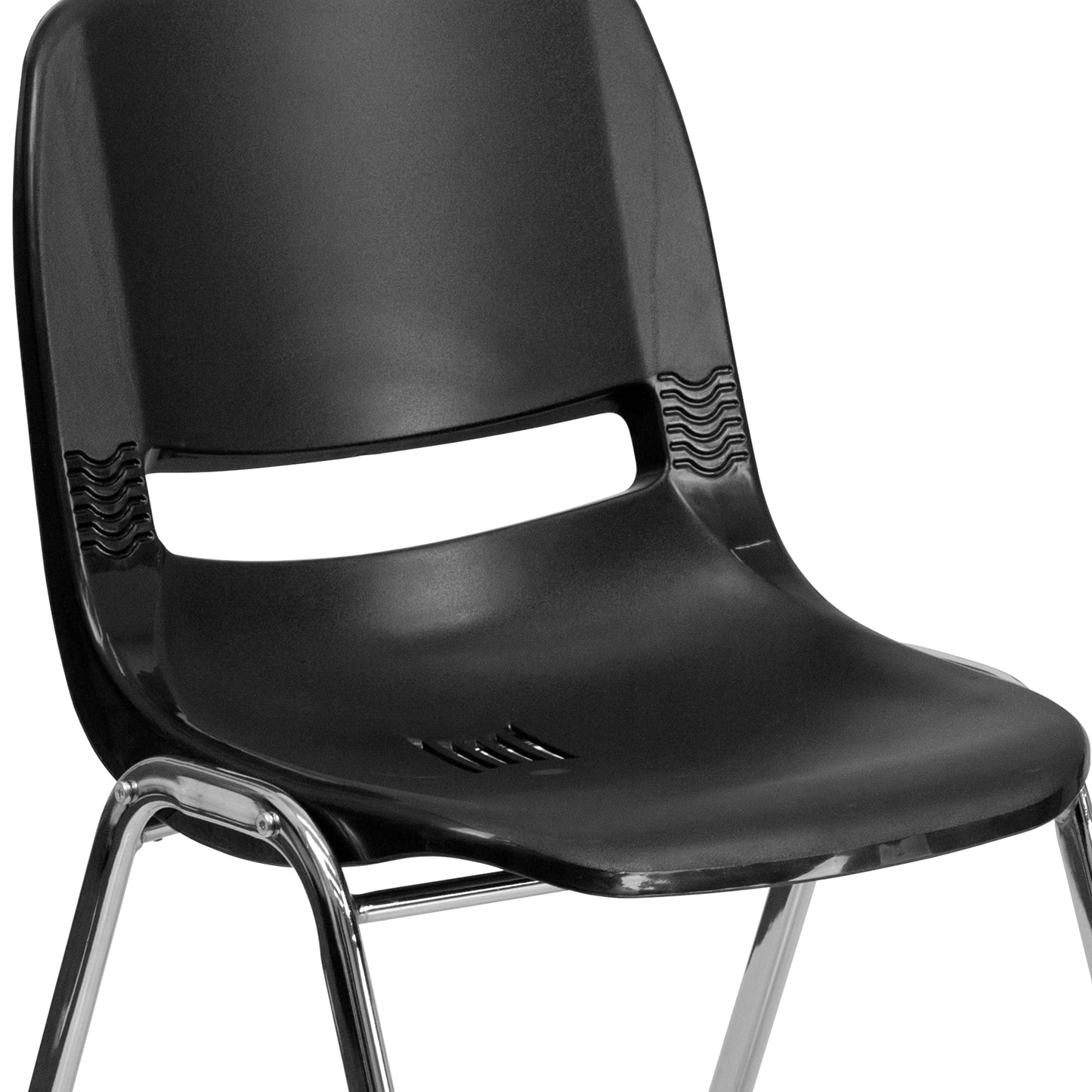 HERCULES Series 440 lb. Capacity Kid's Black Ergonomic Shell Stack Chair with Chrome Frame and 14" Seat Height Black Plastic/Chrome Frame