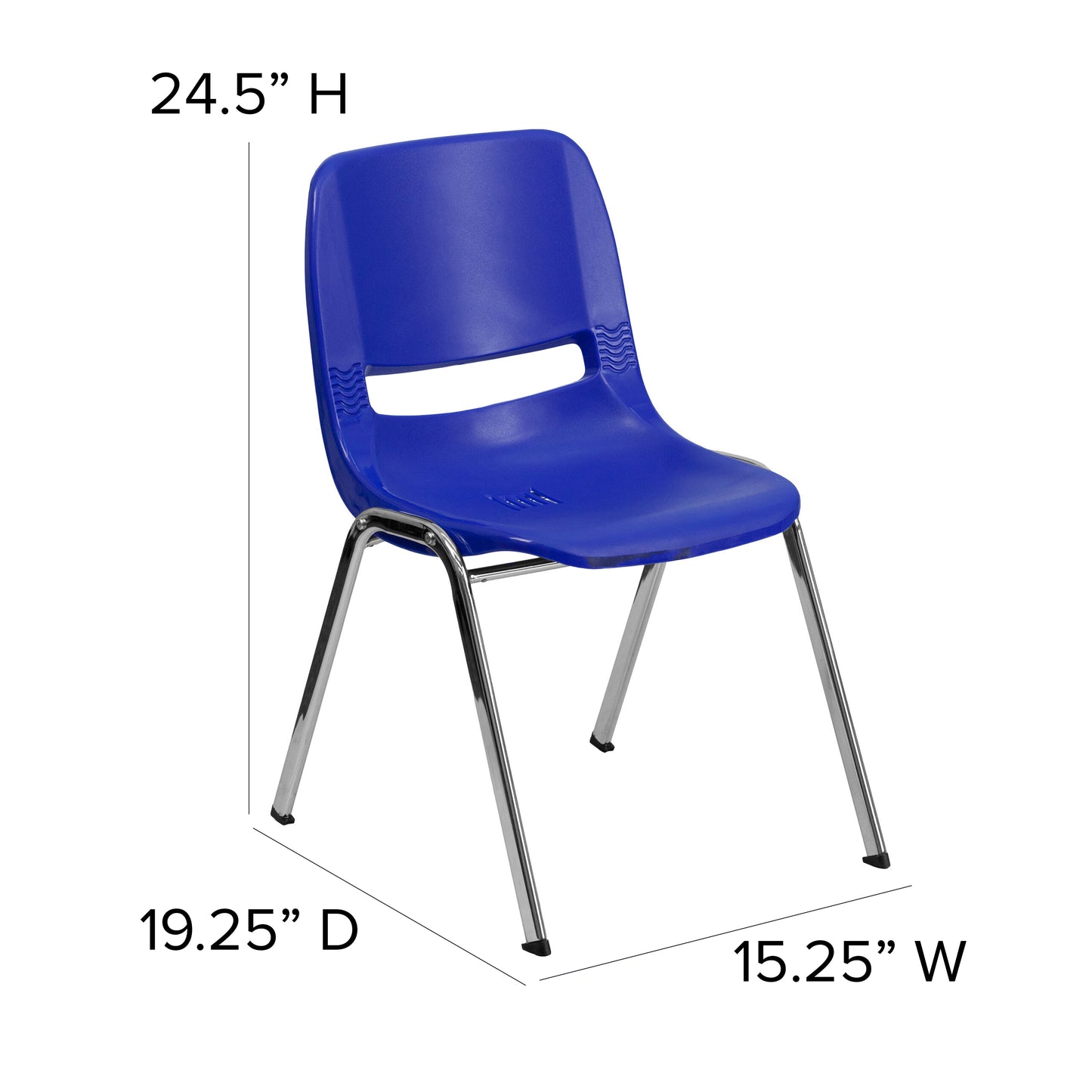 HERCULES Series 440 lb. Capacity Kid's Navy Ergonomic Shell Stack Chair with Chrome Frame and 14" Seat Height Navy Plastic/Chrome Frame