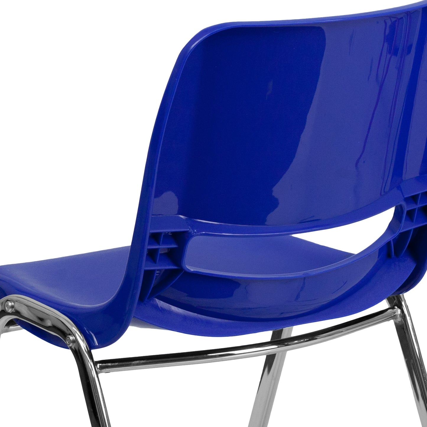 HERCULES Series 440 lb. Capacity Kid's Navy Ergonomic Shell Stack Chair with Chrome Frame and 14" Seat Height Navy Plastic/Chrome Frame