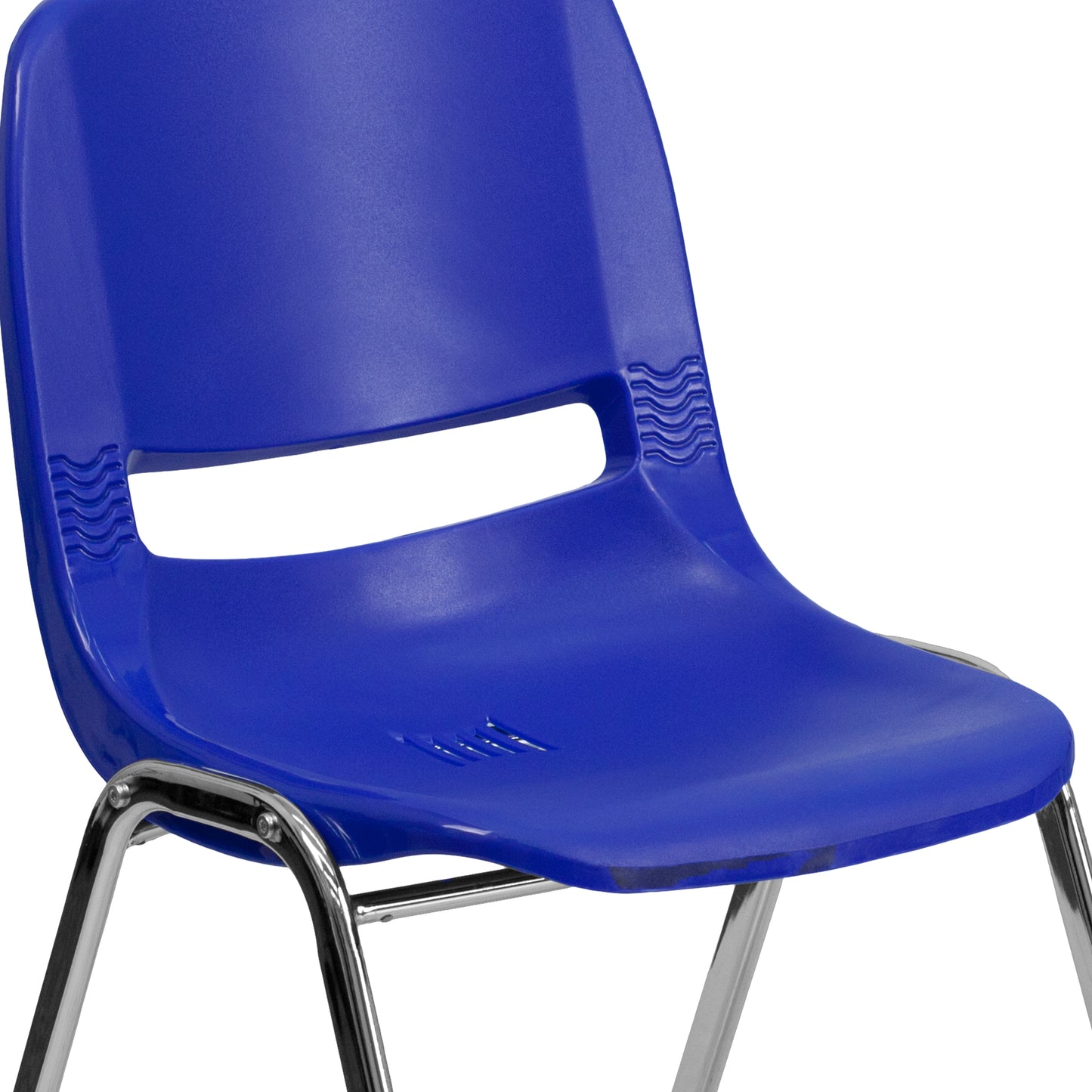 HERCULES Series 440 lb. Capacity Kid's Navy Ergonomic Shell Stack Chair with Chrome Frame and 14" Seat Height Navy Plastic/Chrome Frame
