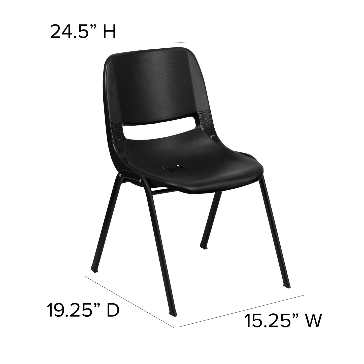 HERCULES Series 440 lb. Capacity Kid's Black Ergonomic Shell Stack Chair with Black Frame and 14" Seat Height Black Plastic/Black Frame
