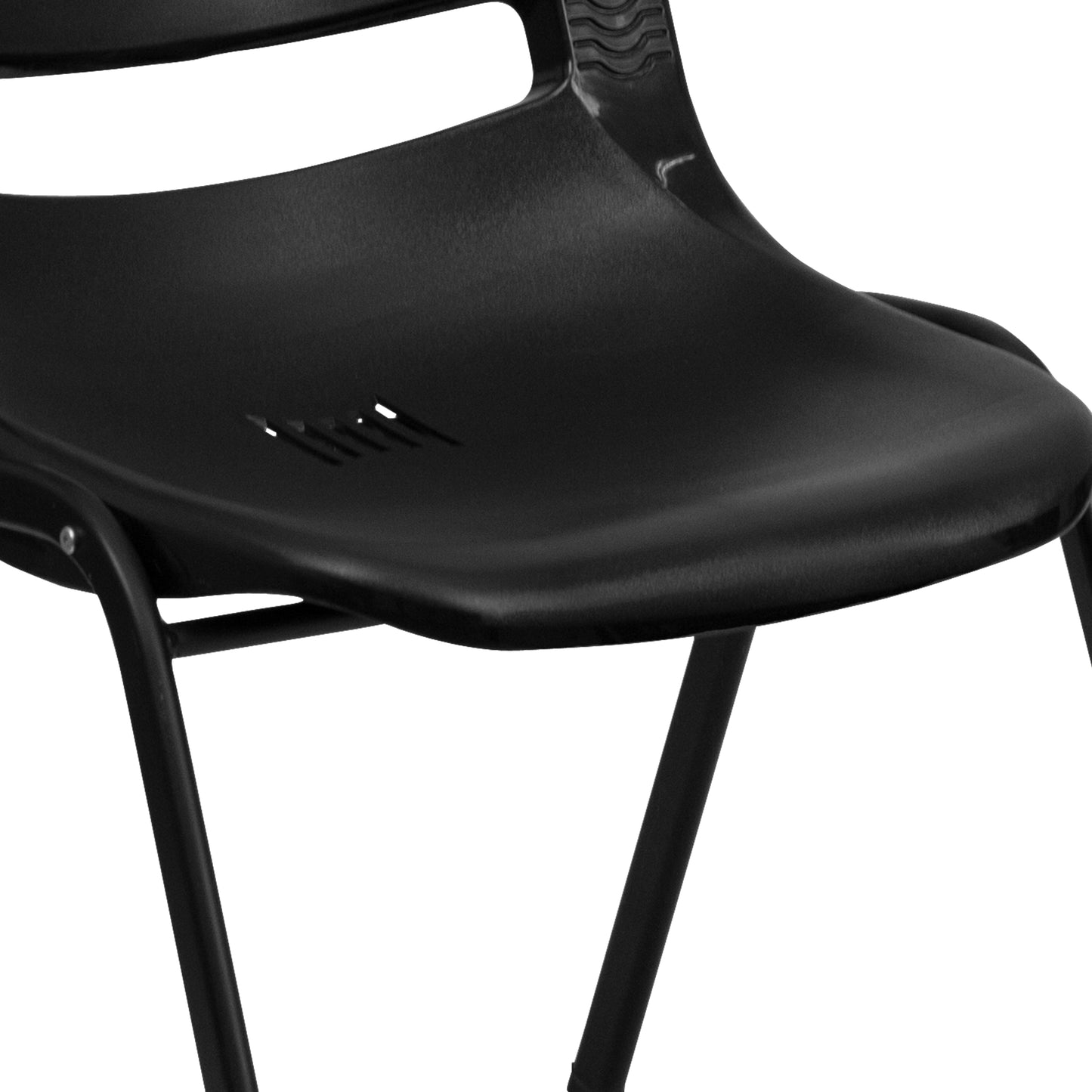 HERCULES Series 440 lb. Capacity Kid's Black Ergonomic Shell Stack Chair with Black Frame and 14" Seat Height Black Plastic/Black Frame