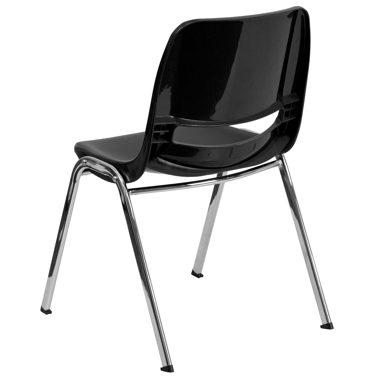 HERCULES Series 661 lb. Capacity Black Ergonomic Shell Stack Chair with Chrome Frame and 16'' Seat Height Black Plastic/Chrome Frame
