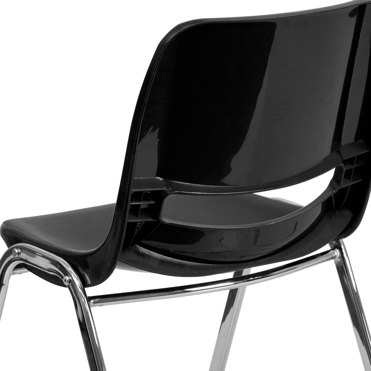 HERCULES Series 661 lb. Capacity Black Ergonomic Shell Stack Chair with Chrome Frame and 16'' Seat Height Black Plastic/Chrome Frame