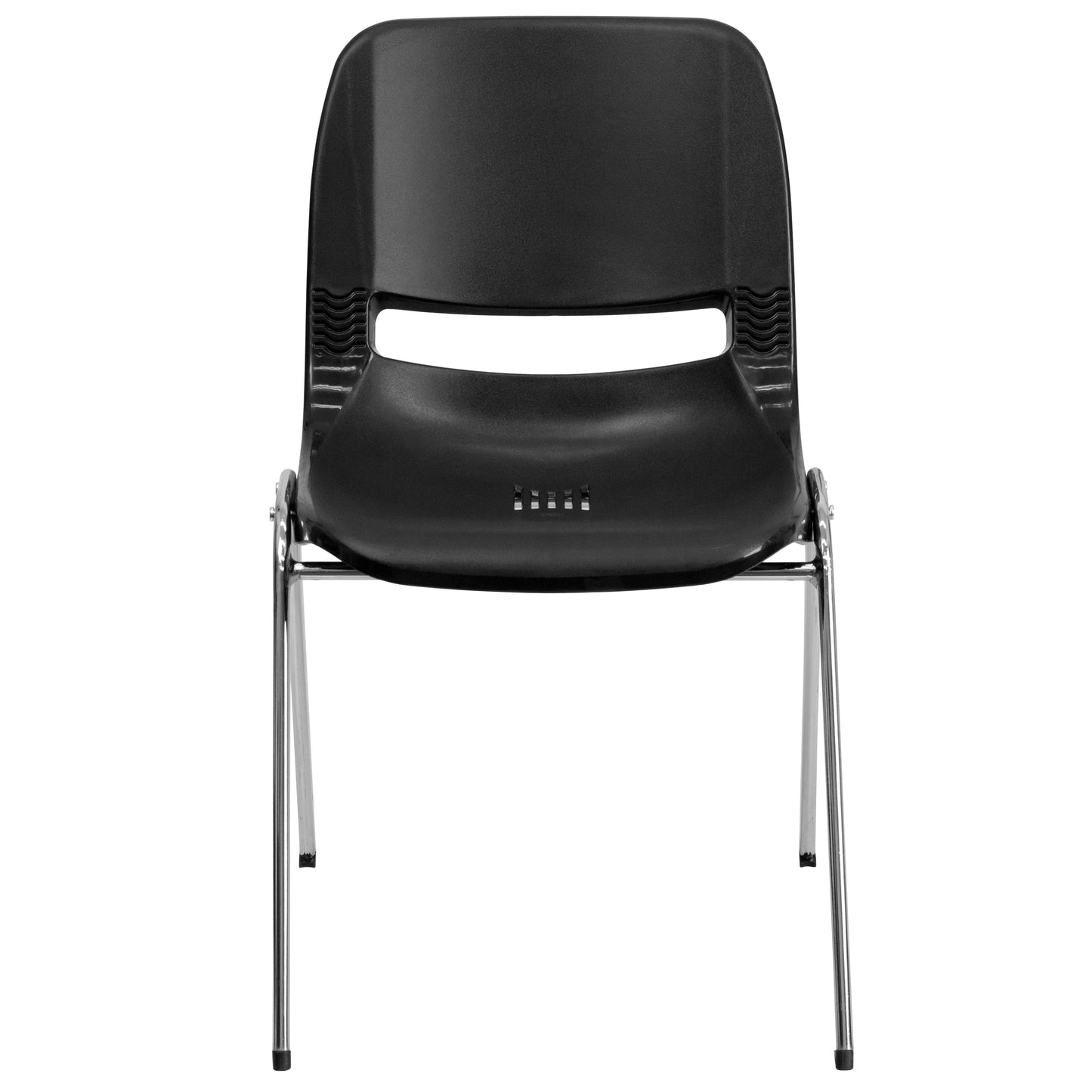 HERCULES Series 661 lb. Capacity Black Ergonomic Shell Stack Chair with Chrome Frame and 16'' Seat Height Black Plastic/Chrome Frame