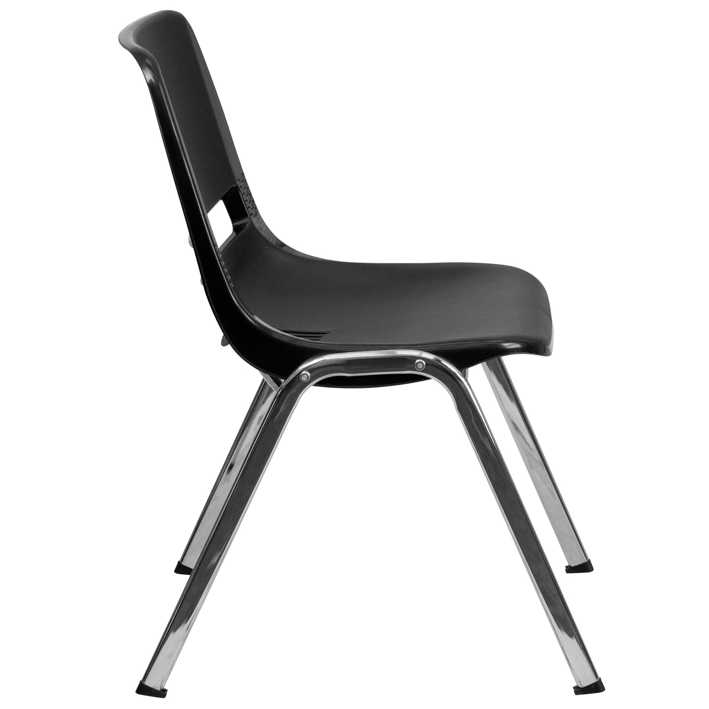 HERCULES Series 661 lb. Capacity Black Ergonomic Shell Stack Chair with Chrome Frame and 16'' Seat Height Black Plastic/Chrome Frame