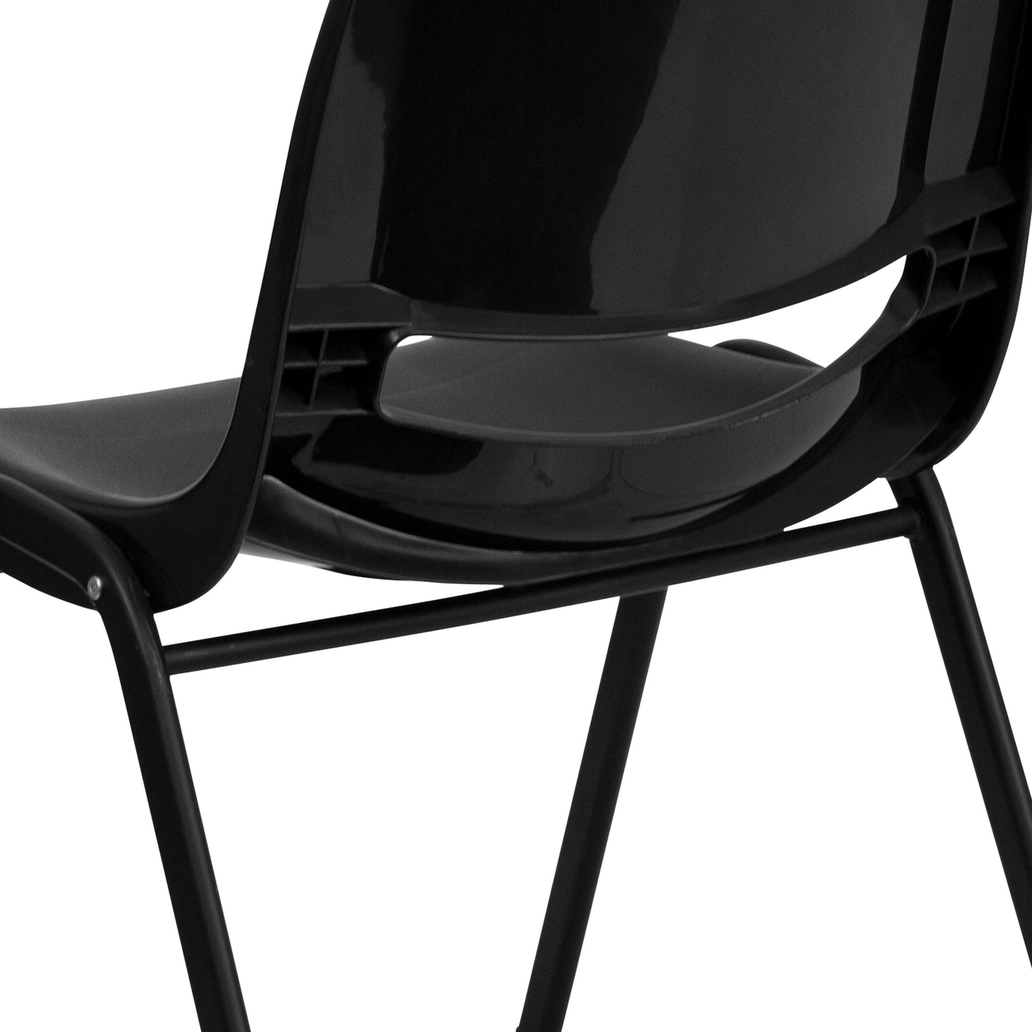 HERCULES Series 661 lb. Capacity Black Ergonomic Shell Stack Chair with Black Frame and 16'' Seat Height Black Plastic/Black Frame