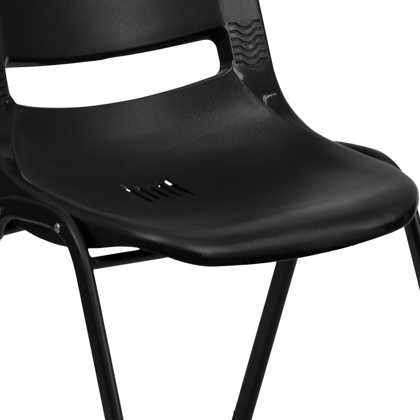 HERCULES Series 661 lb. Capacity Black Ergonomic Shell Stack Chair with Black Frame and 16'' Seat Height Black Plastic/Black Frame