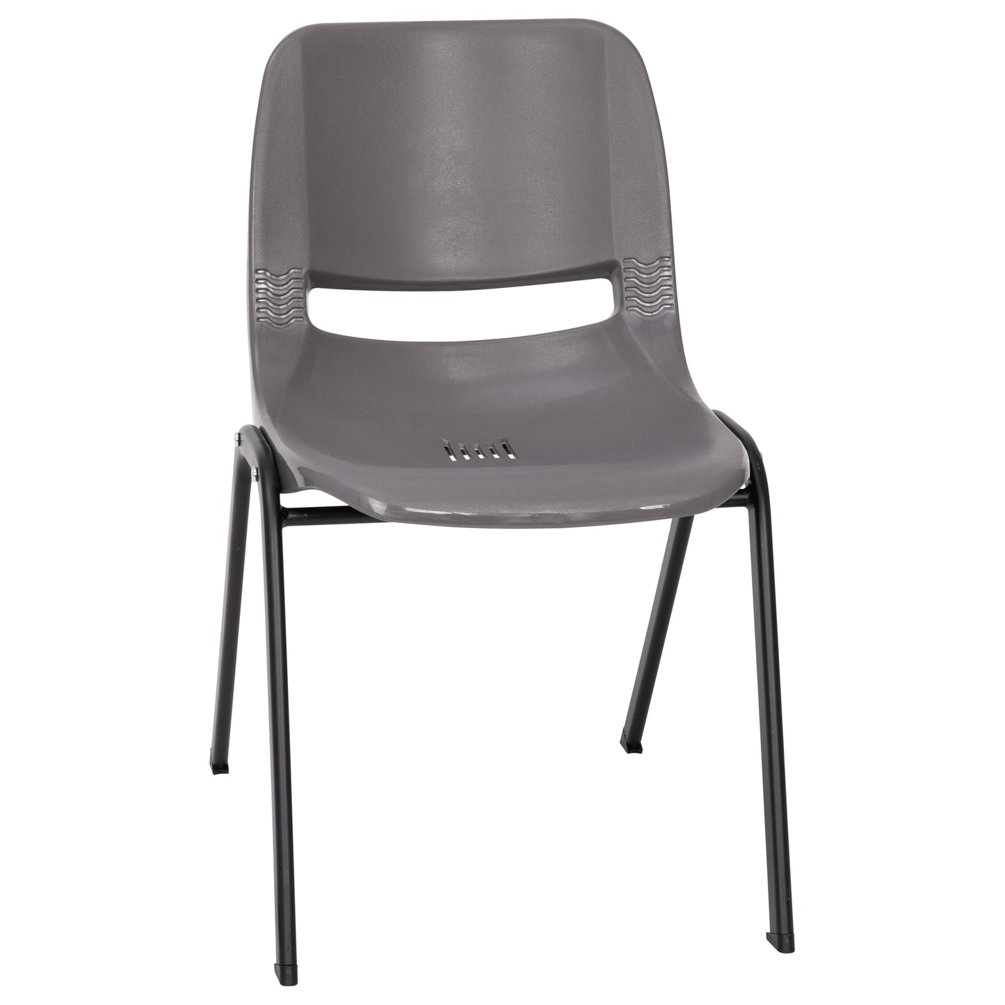 HERCULES Series 661 lb. Capacity Gray Ergonomic Shell Stack Chair with Black Frame and 16'' Seat Height Gray Plastic/Black Frame RUT-16-PDR-GY-GG