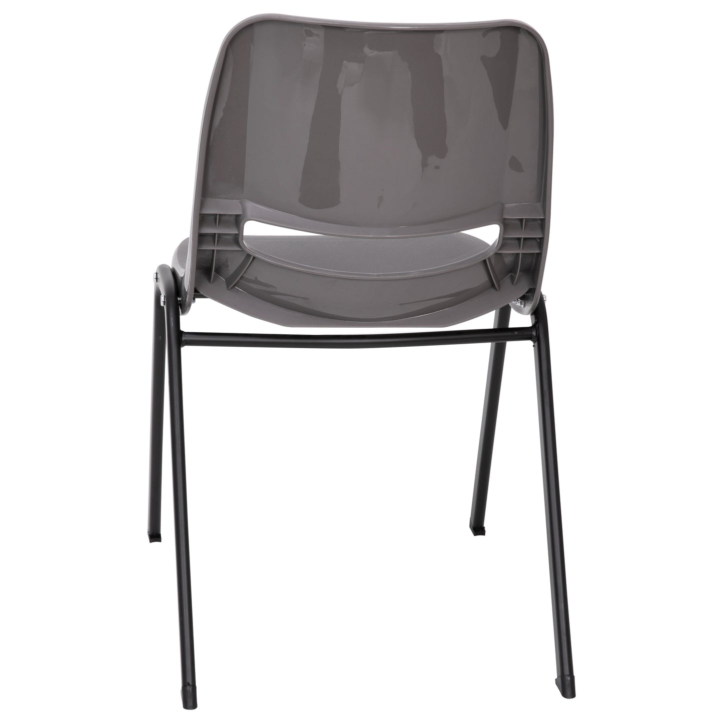HERCULES Series 661 lb. Capacity Gray Ergonomic Shell Stack Chair with Black Frame and 16'' Seat Height Gray Plastic/Black Frame RUT-16-PDR-GY-GG