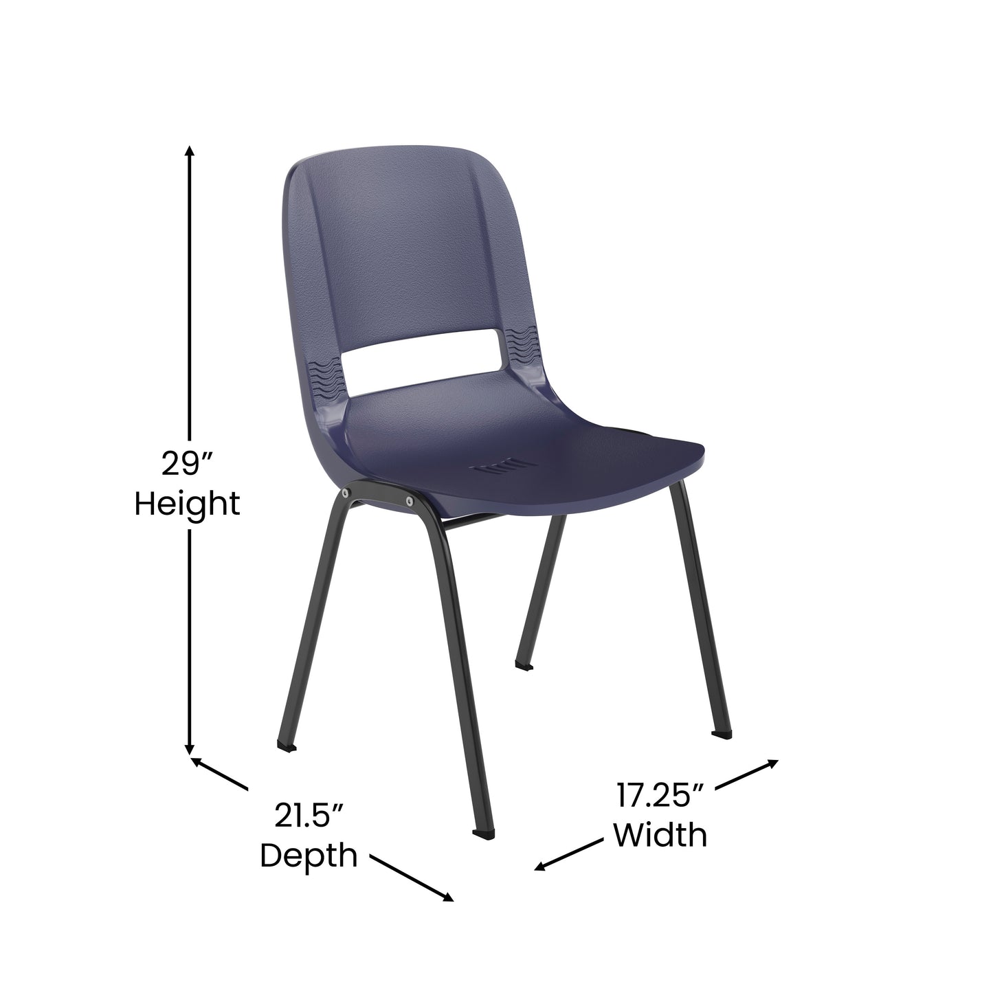 HERCULES Series 661 lb. Capacity Navy Ergonomic Shell Stack Chair with Black Frame and 16'' Seat Height True Navy Plastic/Black Frame