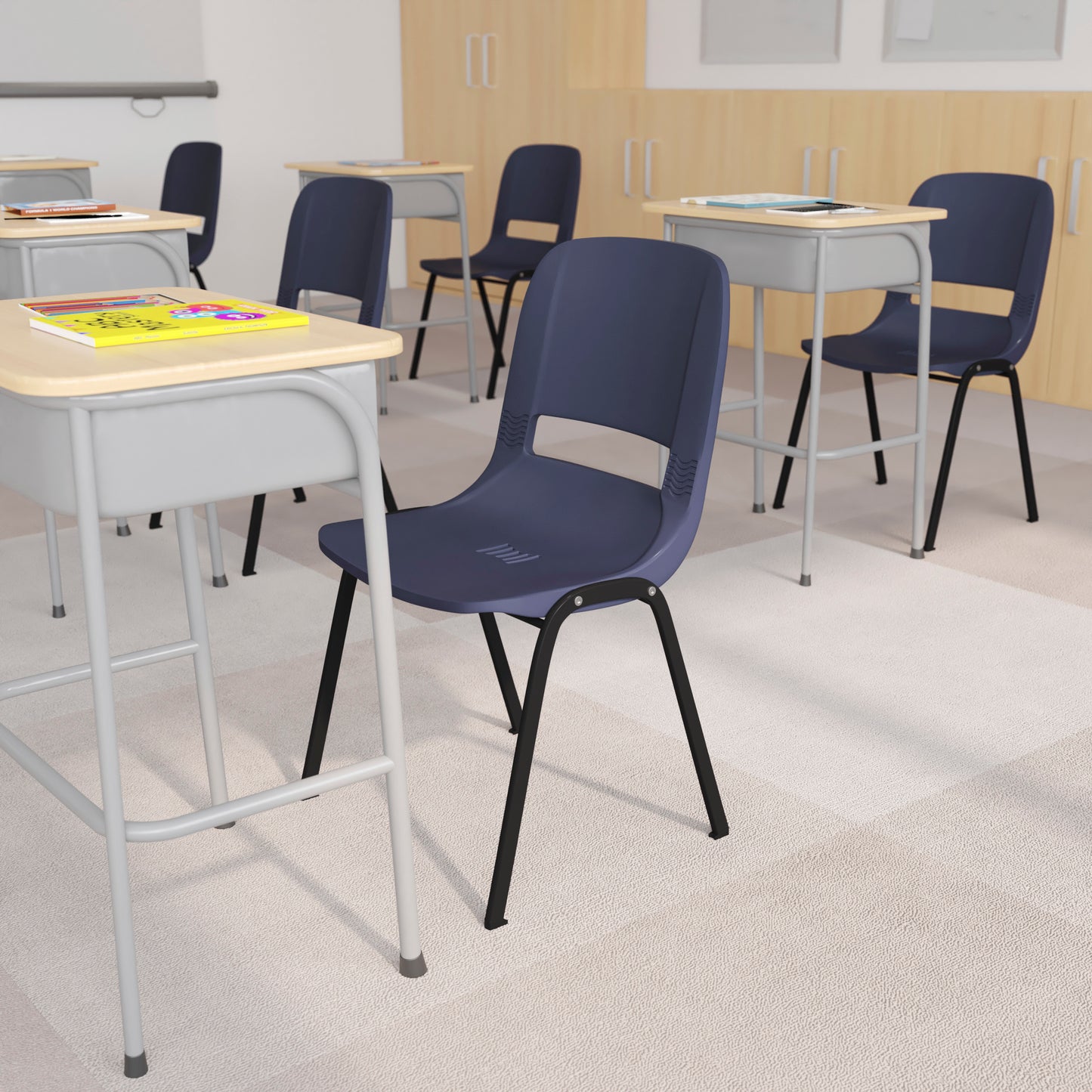 HERCULES Series 661 lb. Capacity Navy Ergonomic Shell Stack Chair with Black Frame and 16'' Seat Height True Navy Plastic/Black Frame