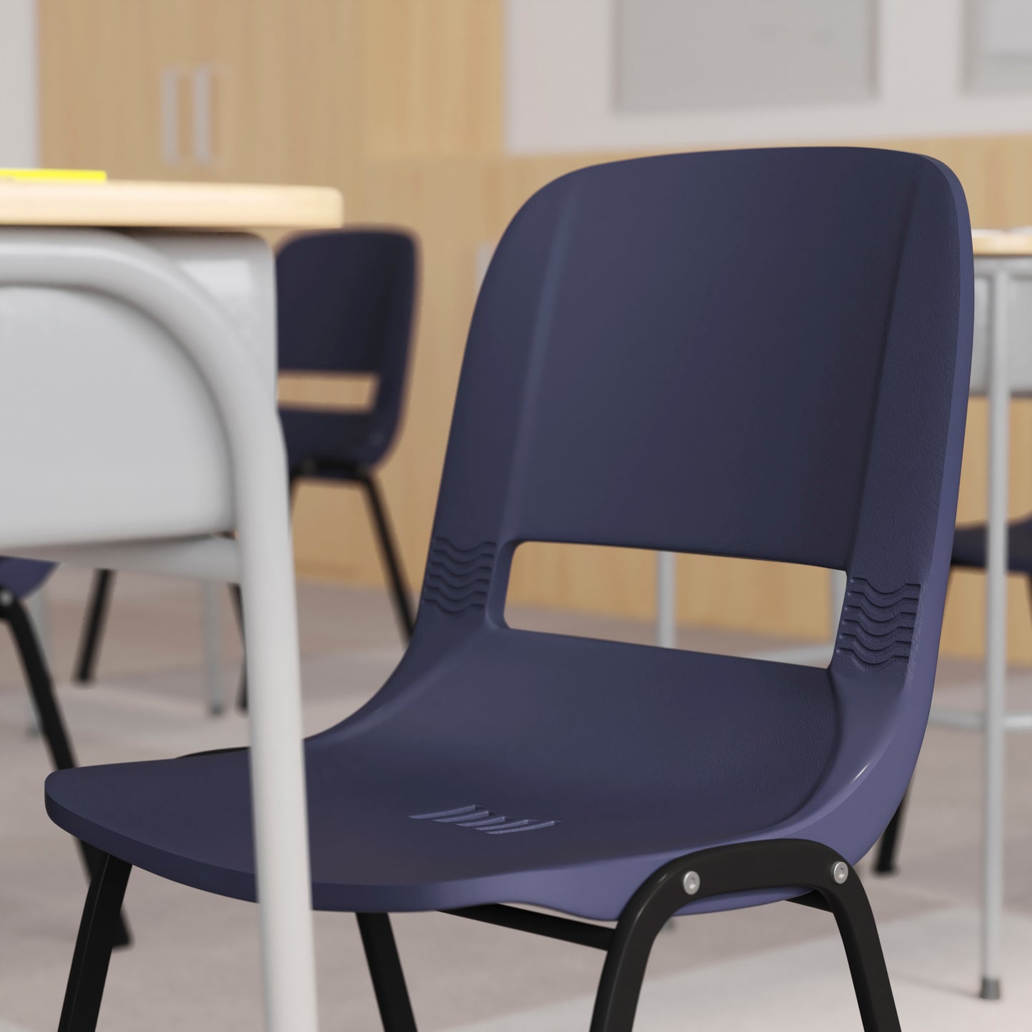 HERCULES Series 661 lb. Capacity Navy Ergonomic Shell Stack Chair with Black Frame and 16'' Seat Height True Navy Plastic/Black Frame