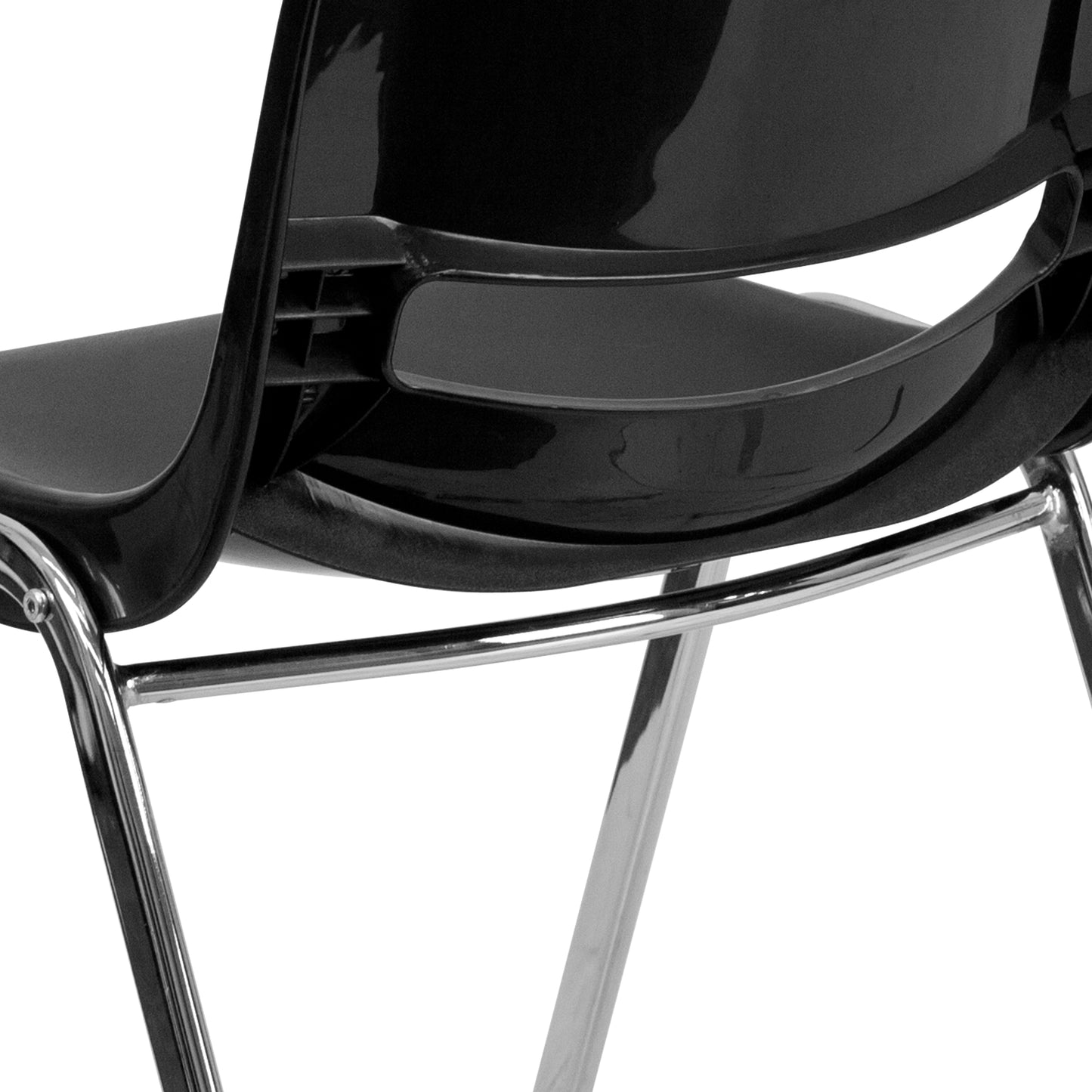 HERCULES Series 880 lb. Capacity Black Ergonomic Shell Stack Chair with Chrome Frame and 18'' Seat Height Black Plastic/Chrome Frame