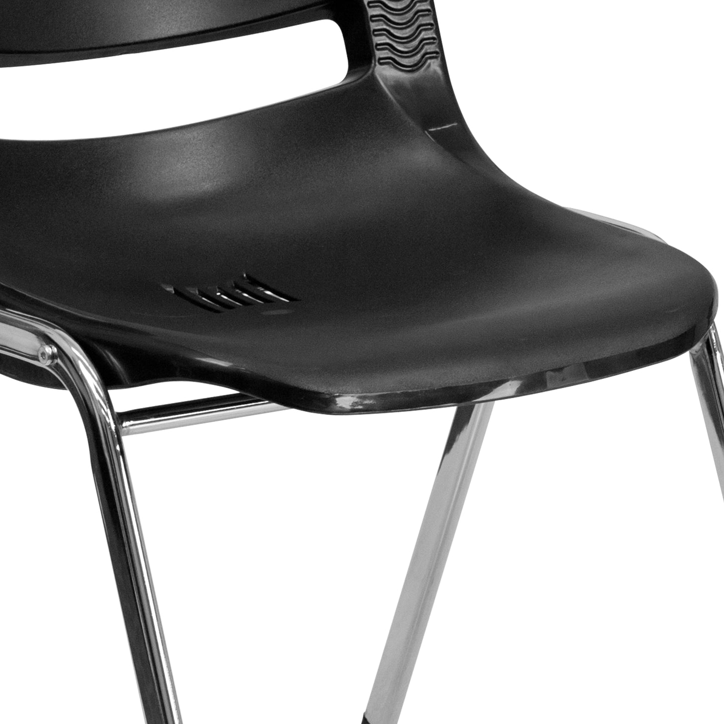HERCULES Series 880 lb. Capacity Black Ergonomic Shell Stack Chair with Chrome Frame and 18'' Seat Height Black Plastic/Chrome Frame