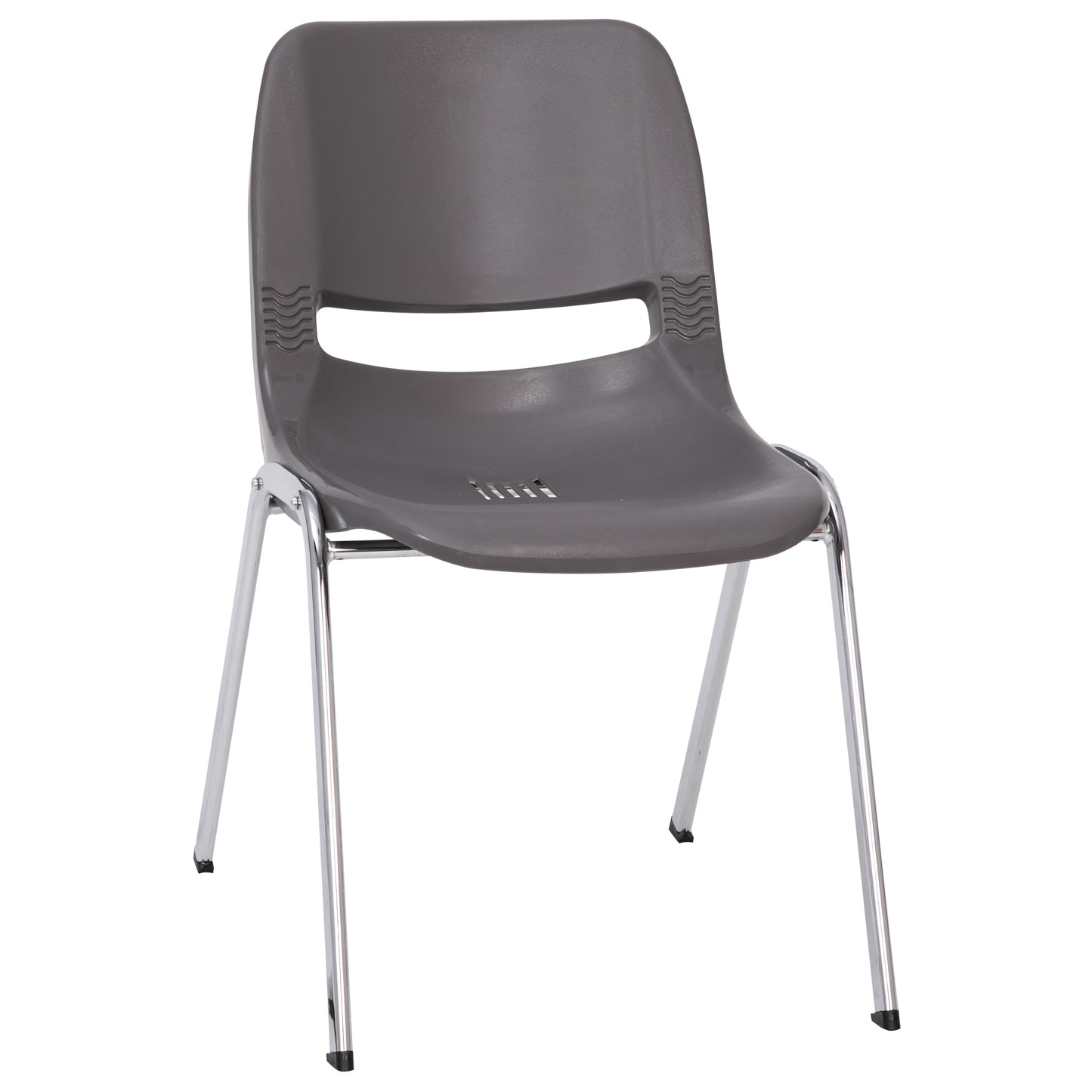 HERCULES Series 880 lb. Capacity Gray Ergonomic Shell Stack Chair with Chrome Frame and 18'' Seat Height Gray Plastic/Chrome Frame