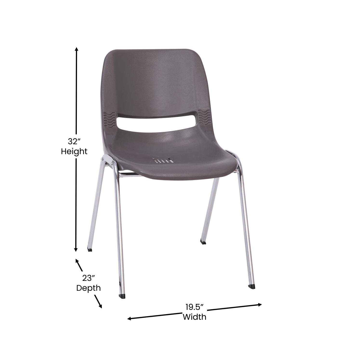 HERCULES Series 880 lb. Capacity Gray Ergonomic Shell Stack Chair with Chrome Frame and 18'' Seat Height Gray Plastic/Chrome Frame