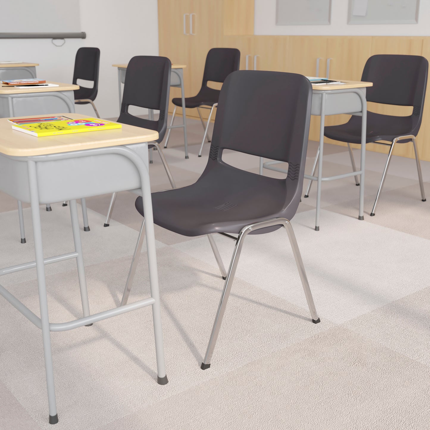 HERCULES Series 880 lb. Capacity Gray Ergonomic Shell Stack Chair with Chrome Frame and 18'' Seat Height Gray Plastic/Chrome Frame