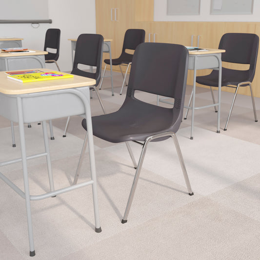 HERCULES Series 880 lb. Capacity Gray Ergonomic Shell Stack Chair with Chrome Frame and 18'' Seat Height Gray Plastic/Chrome Frame