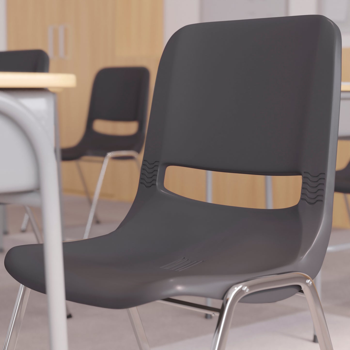 HERCULES Series 880 lb. Capacity Gray Ergonomic Shell Stack Chair with Chrome Frame and 18'' Seat Height Gray Plastic/Chrome Frame