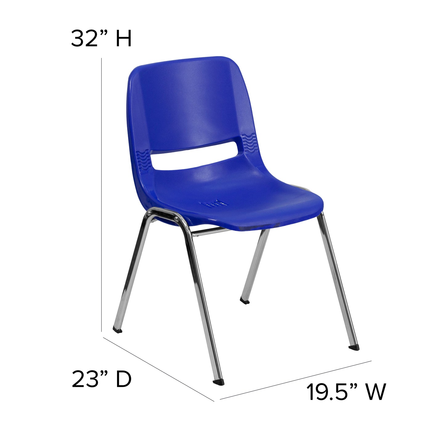 HERCULES Series 880 lb. Capacity Navy Ergonomic Shell Stack Chair with Chrome Frame and 18'' Seat Height Navy Plastic/Chrome Frame