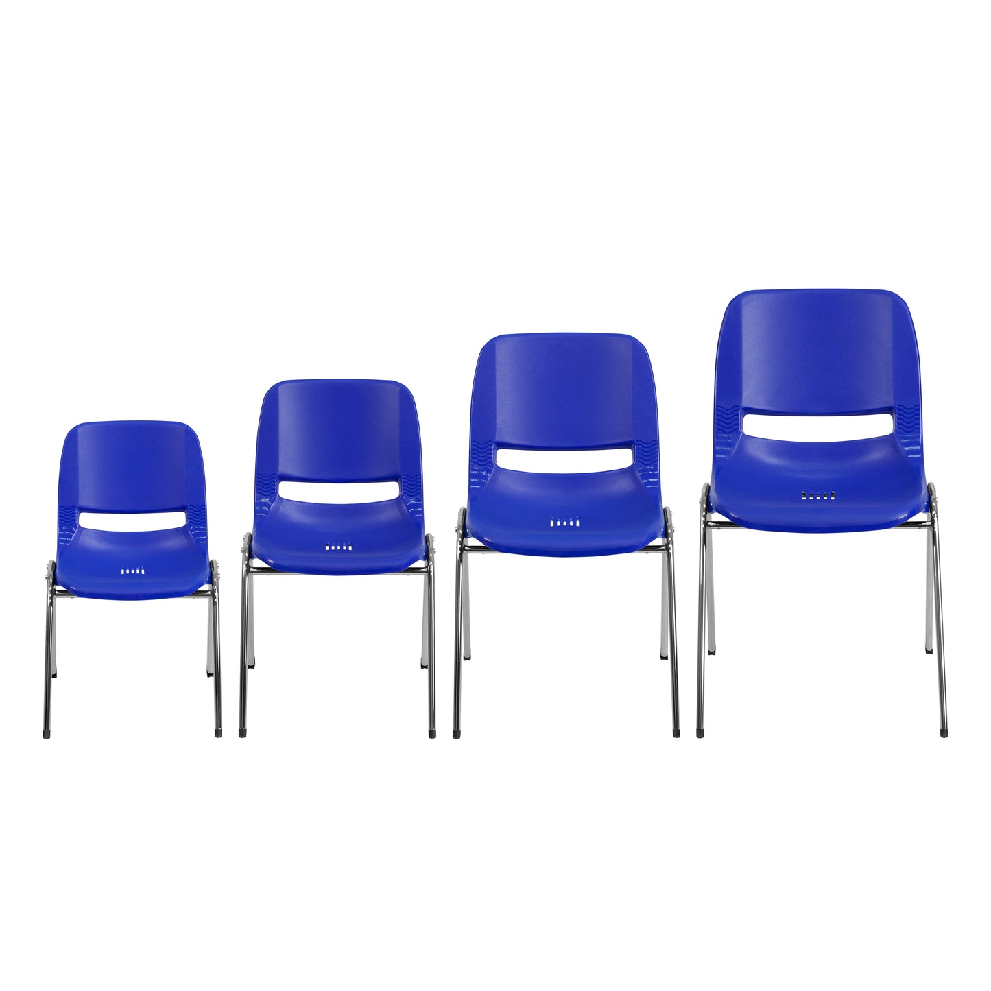 HERCULES Series 880 lb. Capacity Navy Ergonomic Shell Stack Chair with Chrome Frame and 18'' Seat Height Navy Plastic/Chrome Frame