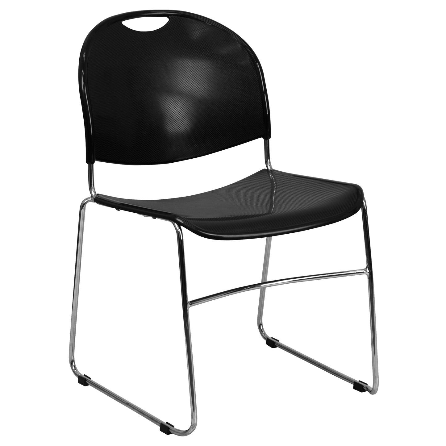 HERCULES Series 880 lb. Capacity Black Ultra-Compact Stack Chair with Chrome Frame Black Plastic/Chrome Frame