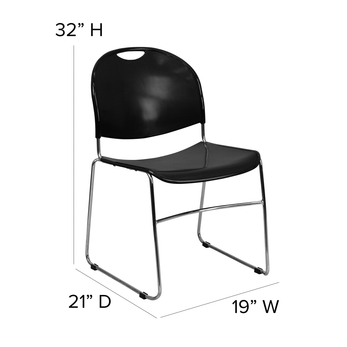 HERCULES Series 880 lb. Capacity Black Ultra-Compact Stack Chair with Chrome Frame Black Plastic/Chrome Frame
