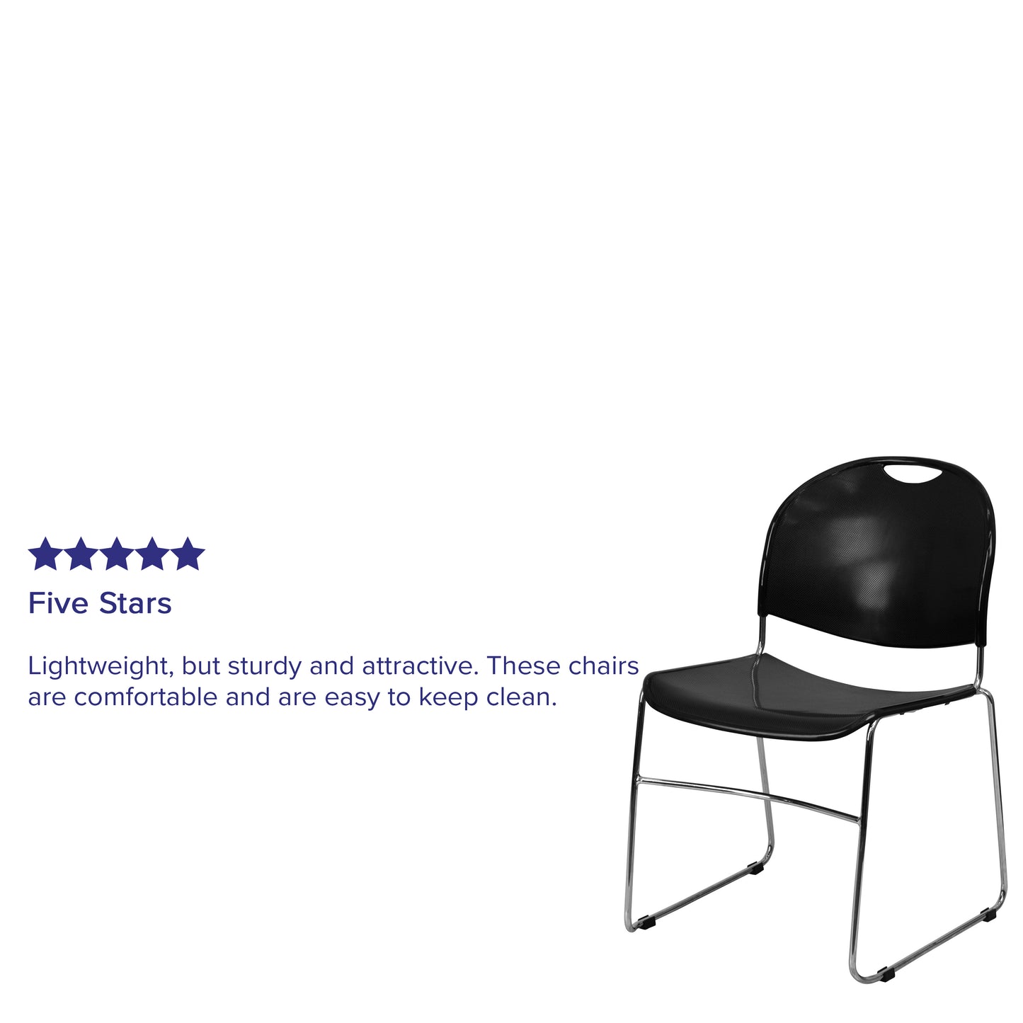 HERCULES Series 880 lb. Capacity Black Ultra-Compact Stack Chair with Chrome Frame Black Plastic/Chrome Frame