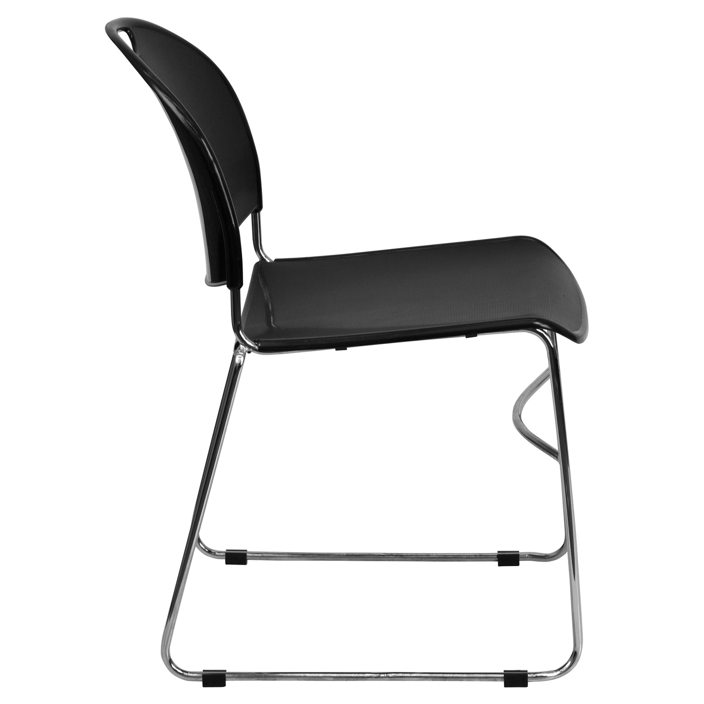 HERCULES Series 880 lb. Capacity Black Ultra-Compact Stack Chair with Chrome Frame Black Plastic/Chrome Frame