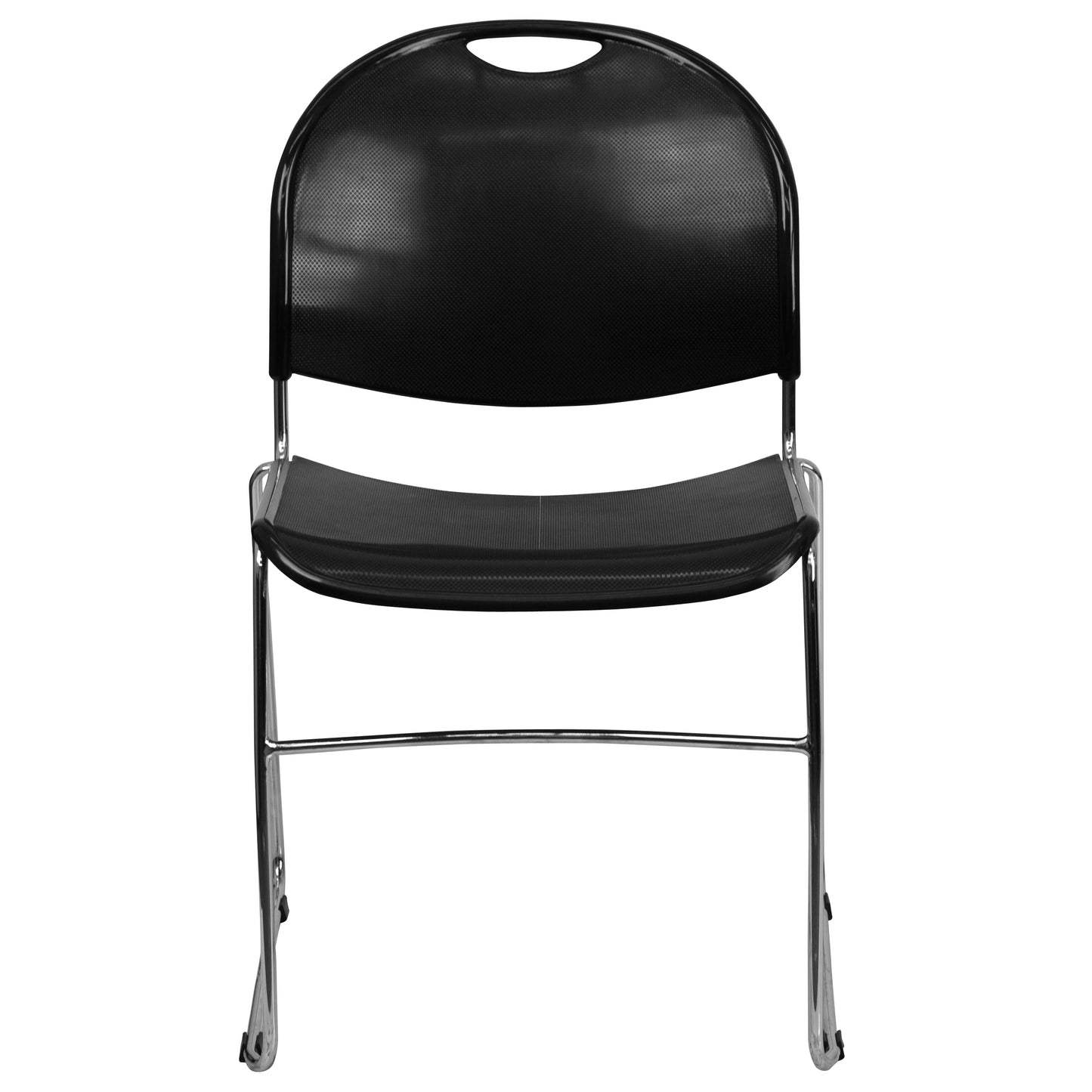 HERCULES Series 880 lb. Capacity Black Ultra-Compact Stack Chair with Chrome Frame Black Plastic/Chrome Frame