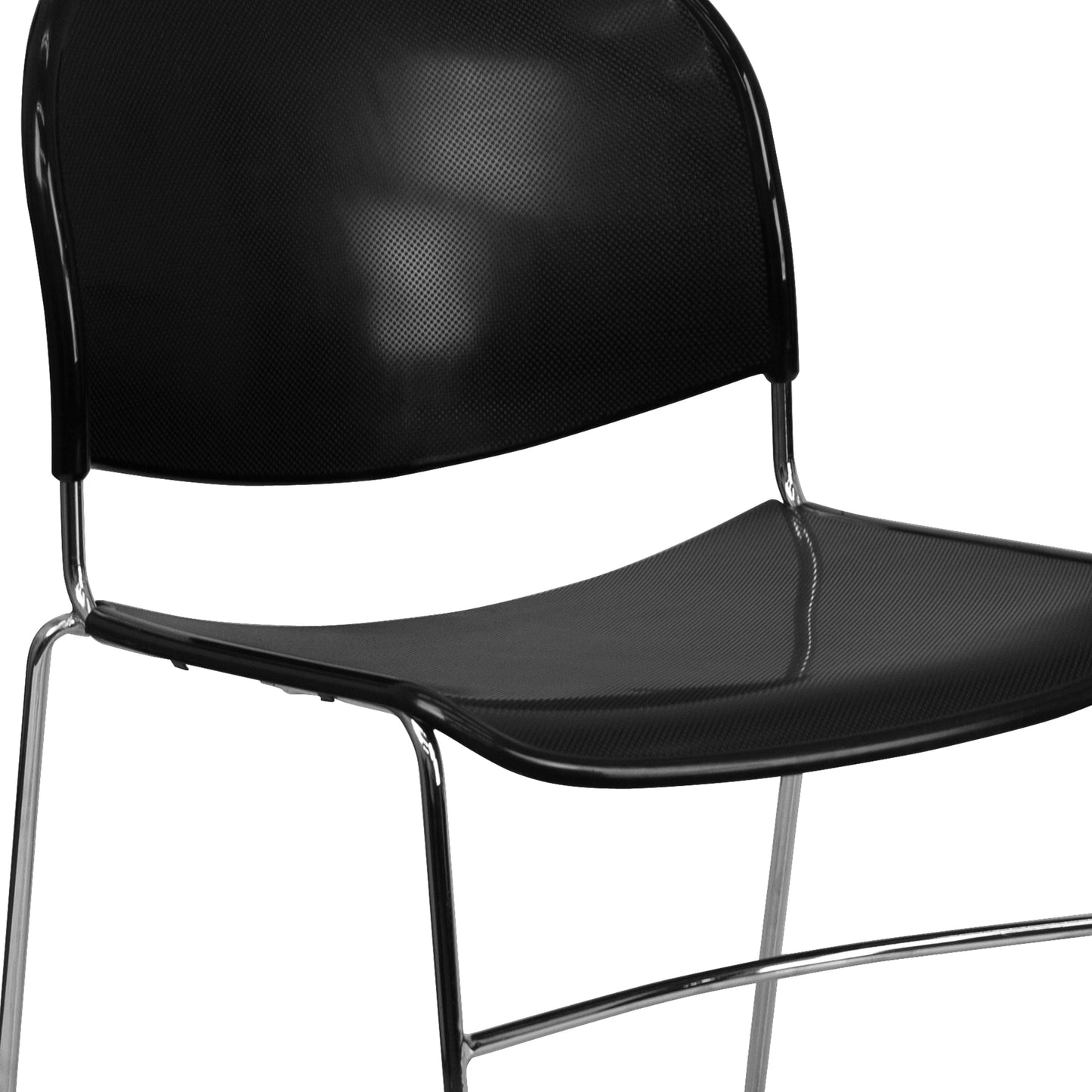 HERCULES Series 880 lb. Capacity Black Ultra-Compact Stack Chair with Chrome Frame Black Plastic/Chrome Frame