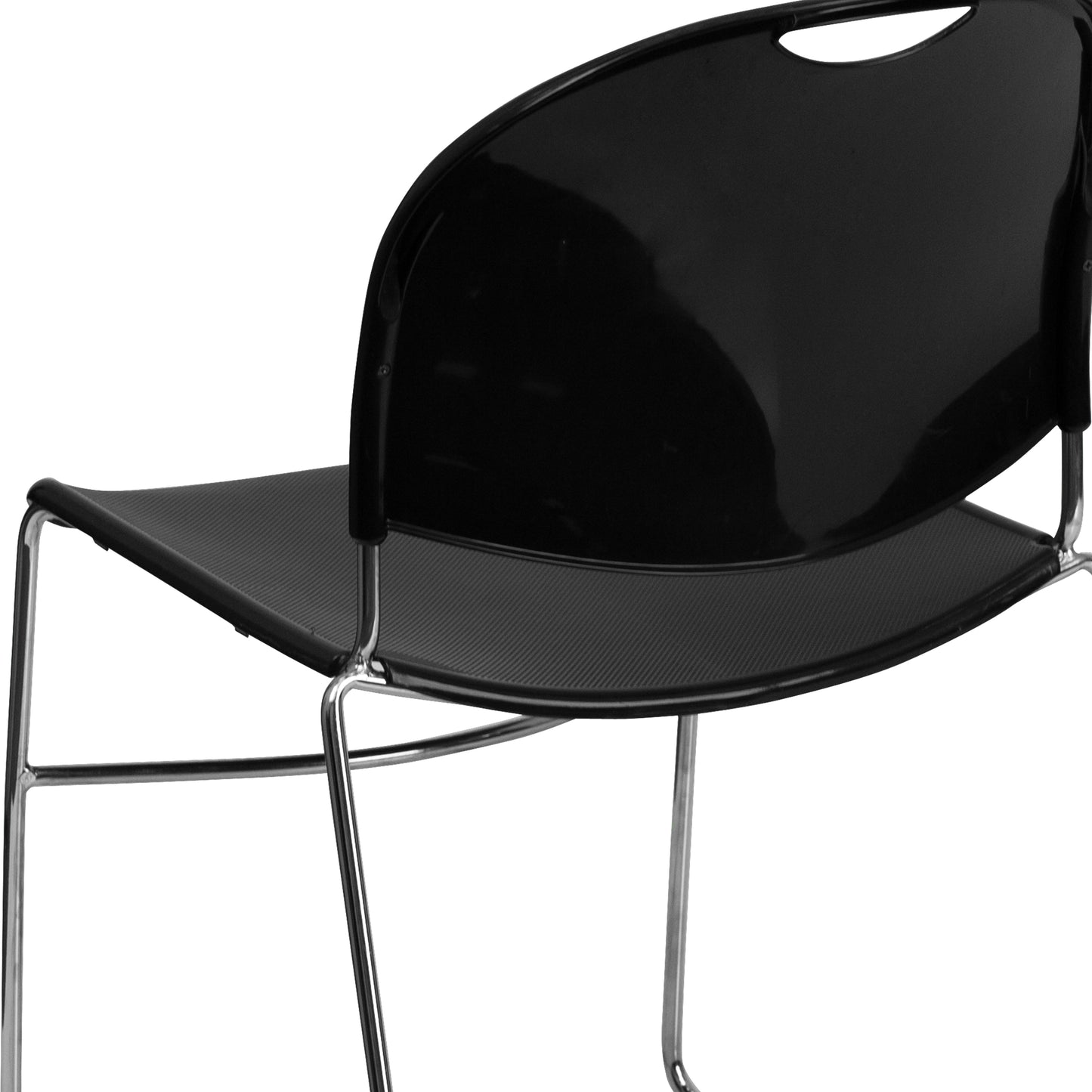 HERCULES Series 880 lb. Capacity Black Ultra-Compact Stack Chair with Chrome Frame Black Plastic/Chrome Frame