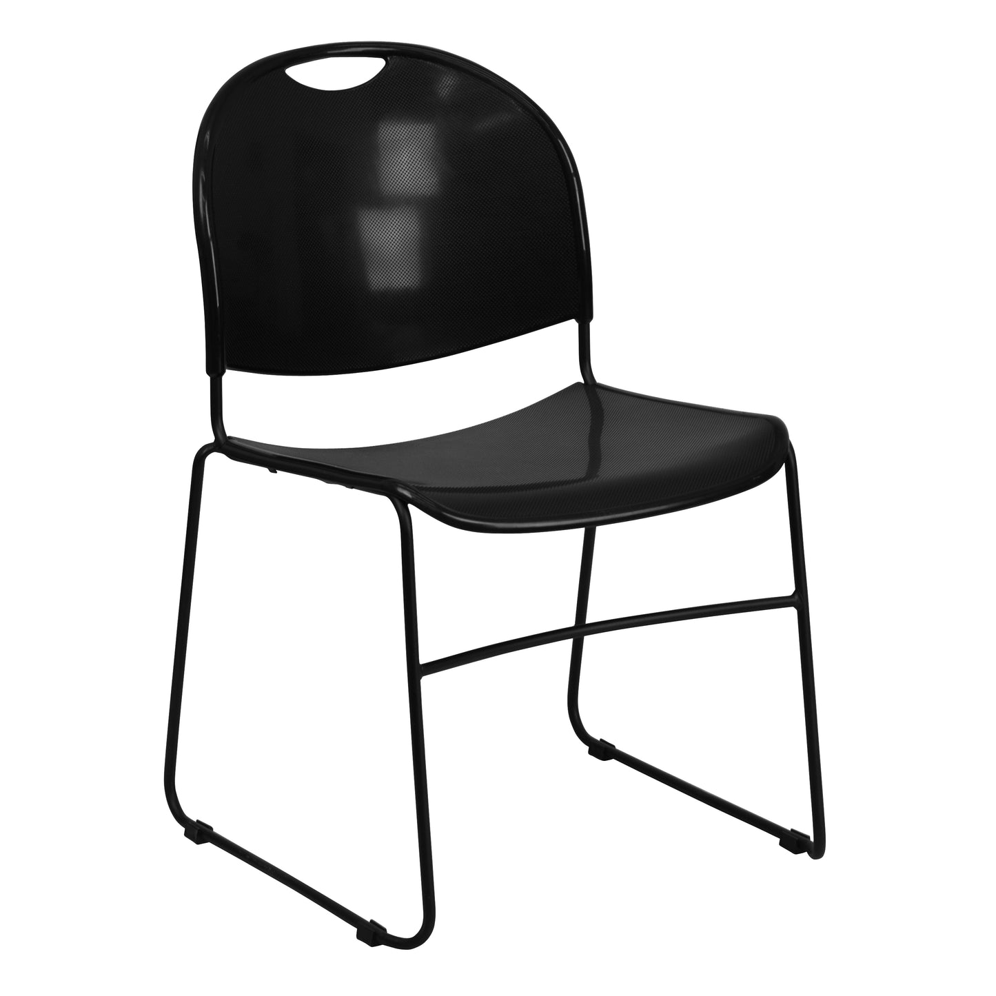 HERCULES Series 880 lb. Capacity Black Ultra-Compact Stack Chair with Black Powder Coated Frame Black Plastic/Black Frame