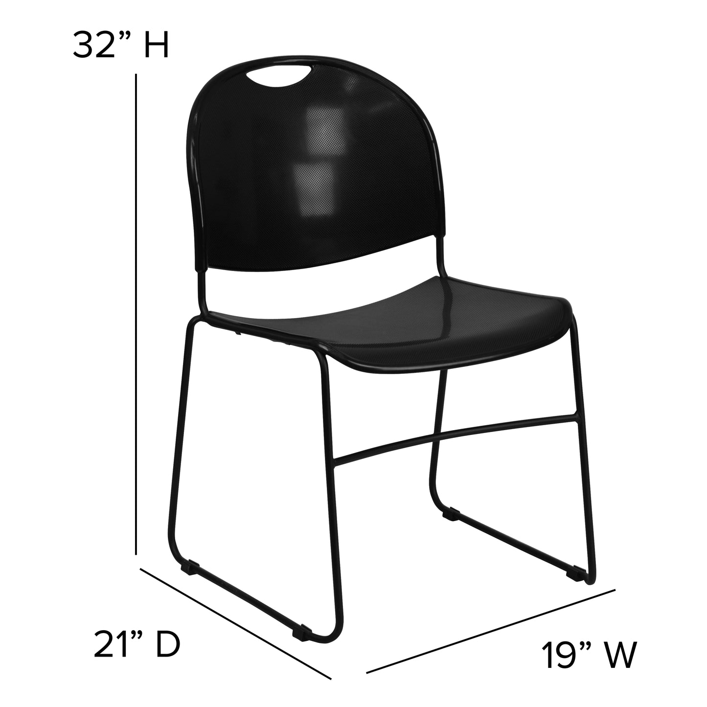 HERCULES Series 880 lb. Capacity Black Ultra-Compact Stack Chair with Black Powder Coated Frame Black Plastic/Black Frame