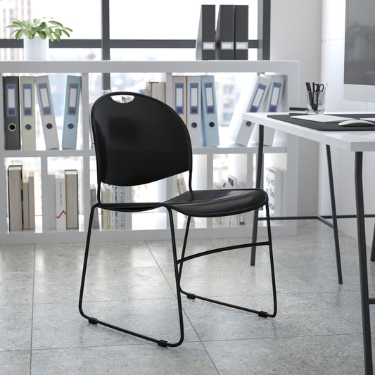 HERCULES Series 880 lb. Capacity Black Ultra-Compact Stack Chair with Black Powder Coated Frame Black Plastic/Black Frame
