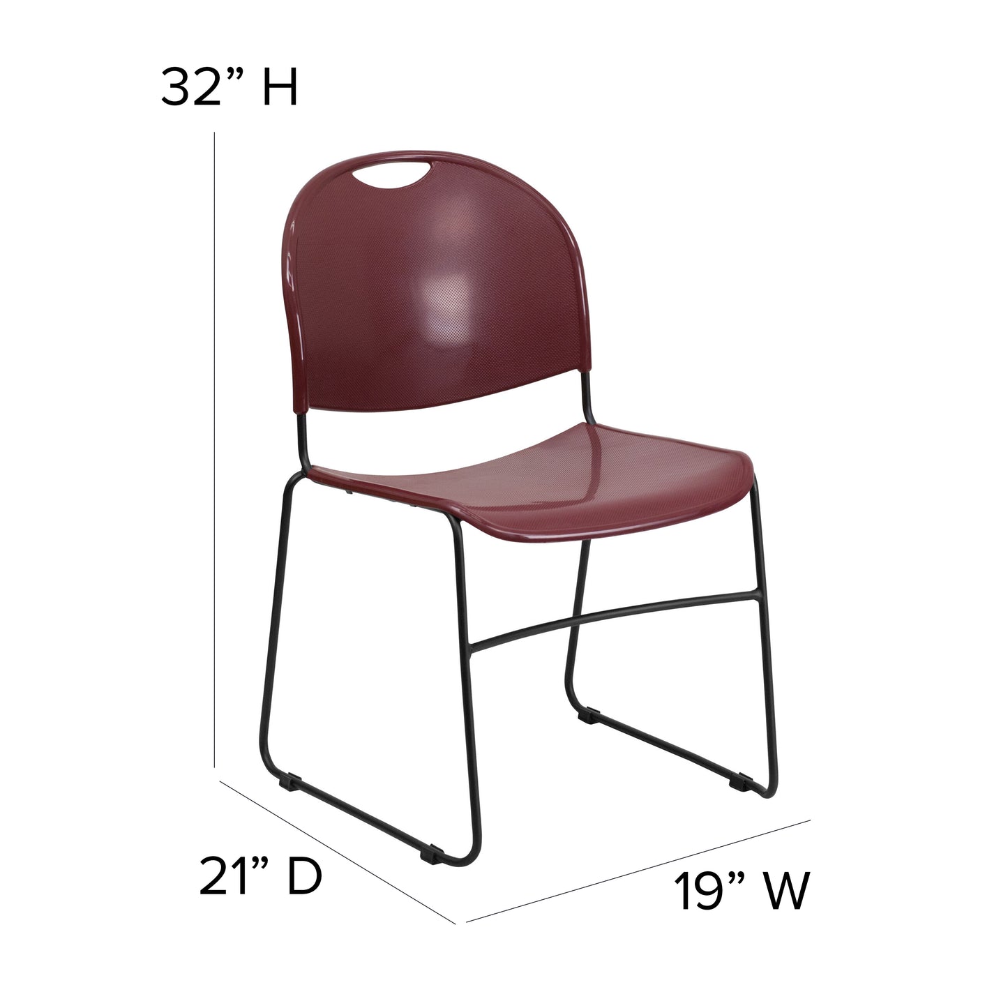 HERCULES Series 880 lb. Capacity Burgundy Ultra-Compact Stack Chair with Black Powder Coated Frame Burgundy Plastic/Black Frame