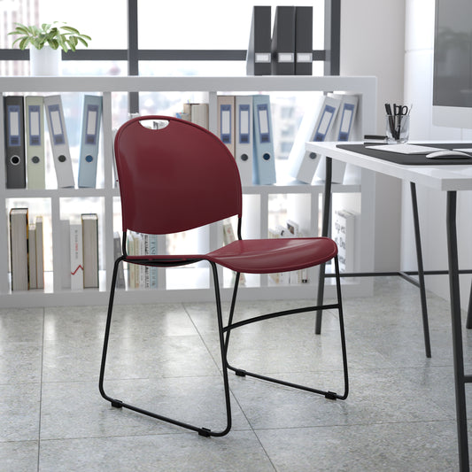 HERCULES Series 880 lb. Capacity Burgundy Ultra-Compact Stack Chair with Black Powder Coated Frame Burgundy Plastic/Black Frame
