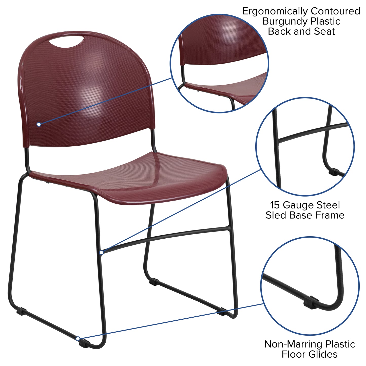 HERCULES Series 880 lb. Capacity Burgundy Ultra-Compact Stack Chair with Black Powder Coated Frame Burgundy Plastic/Black Frame