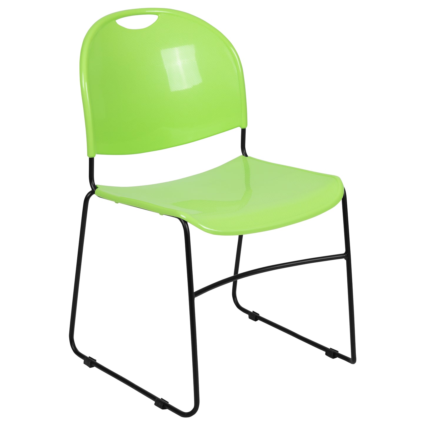 HERCULES Series 880 lb. Capacity Green Ultra-Compact Stack Chair with Black Powder Coated Frame Green Plastic/Black Frame RUT-188-GN-GG